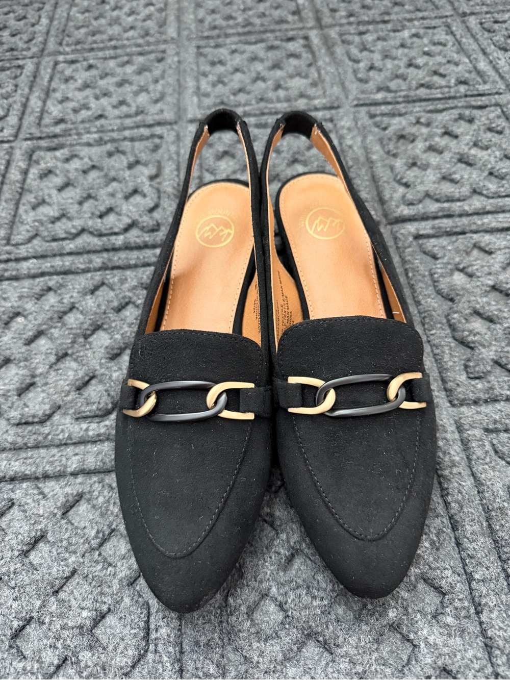 White Mountain Women's Boreal Black Slingback Loafers with Gold Accent 8M NwoT